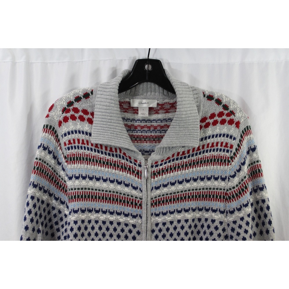 CJ Banks Womens Grey Multicolor Zip Up Cotton Cardigan Sweater  14W - Picture 2 of 6